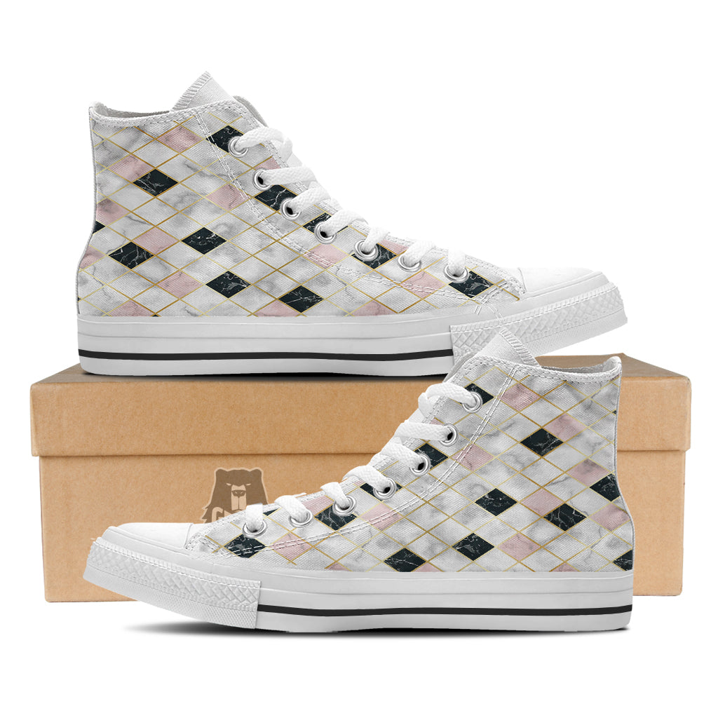 Marble Luxury Geometric Print White High Top Shoes-grizzshop