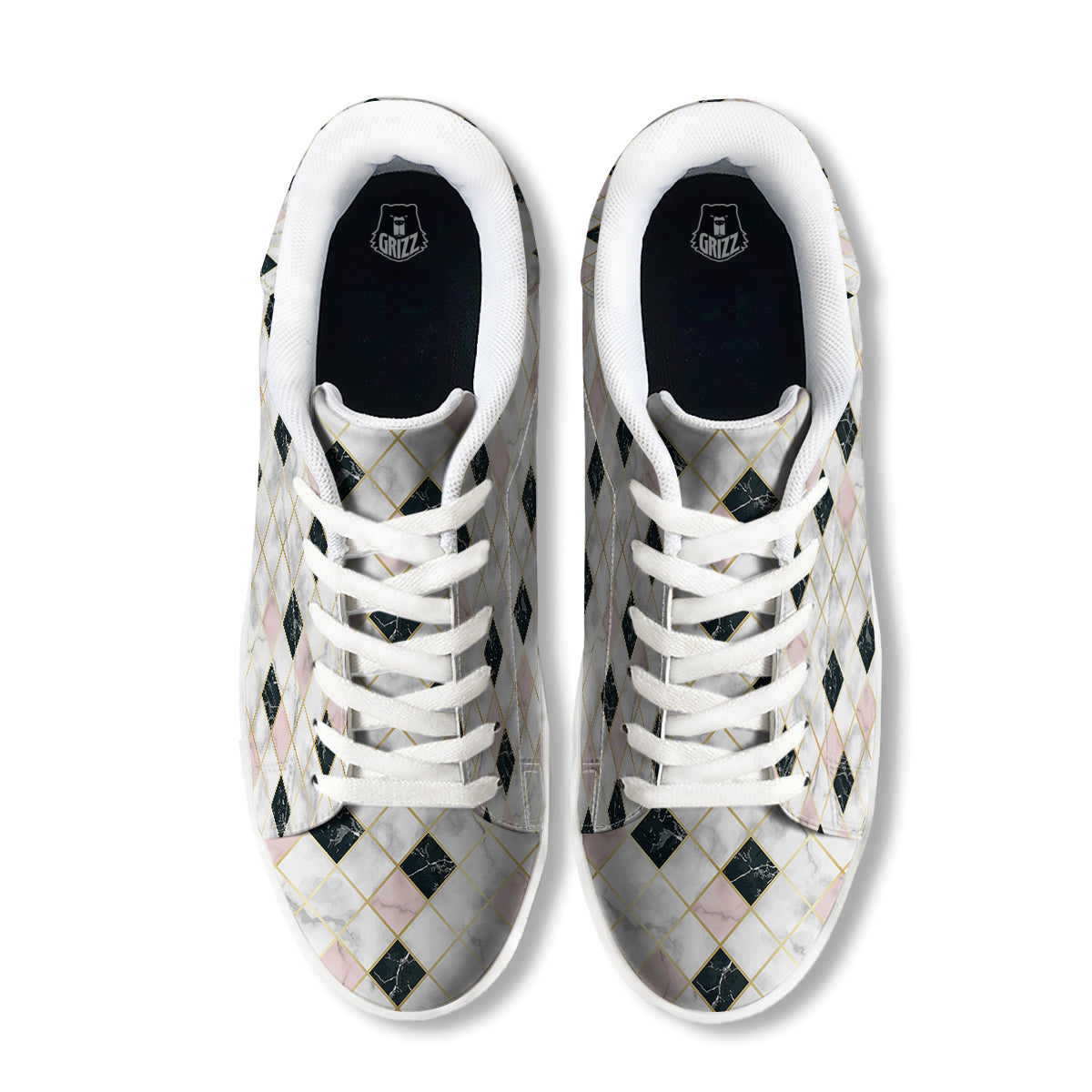 Marble Luxury Geometric Print White Low Top Sneakers-grizzshop