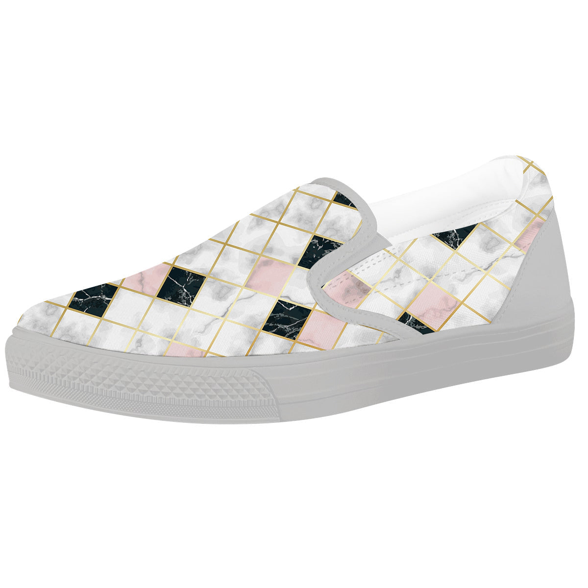 Marble Luxury Geometric Print White Slip On Shoes-grizzshop