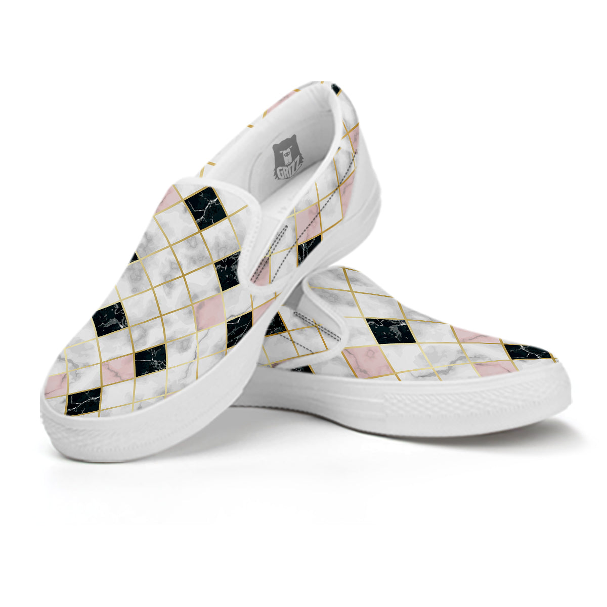 Marble Luxury Geometric Print White Slip On Shoes-grizzshop