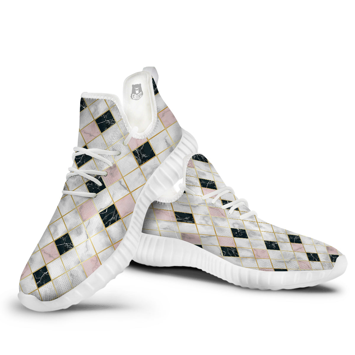 Marble Luxury Geometric Print White Walking Shoes-grizzshop