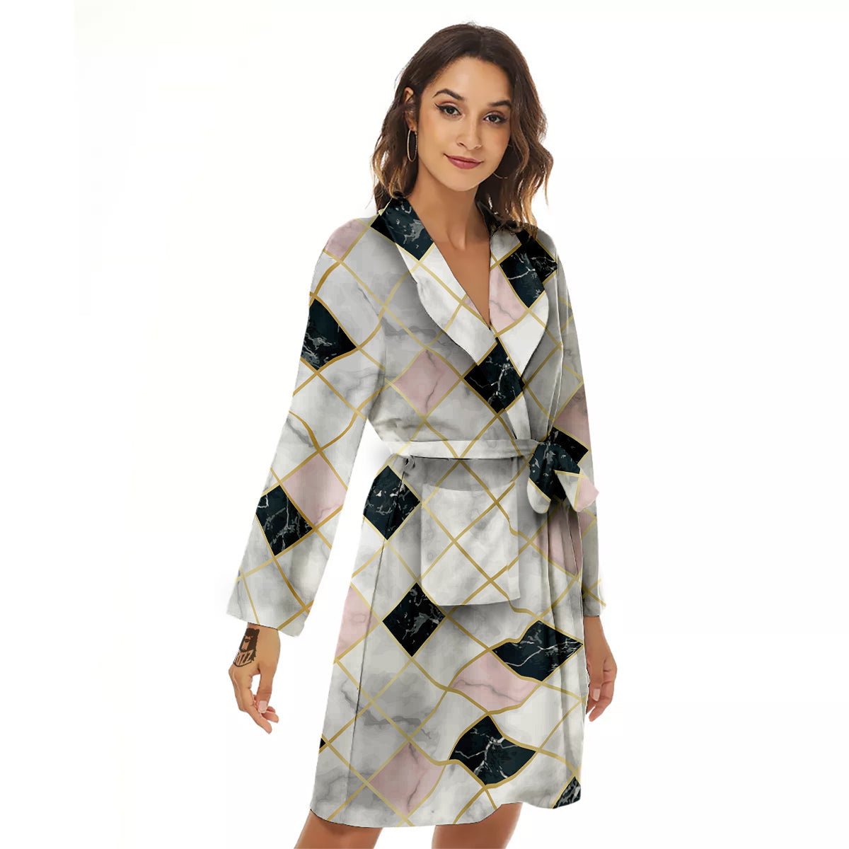 Marble Luxury Geometric Print Women's Robe-grizzshop