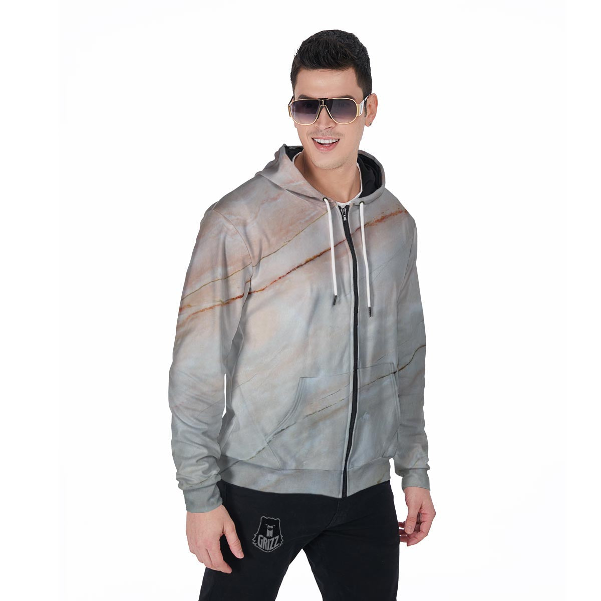 Marble Men's Zip Up Hoodie-grizzshop