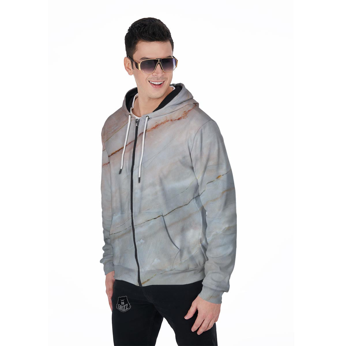 Marble Men's Zip Up Hoodie-grizzshop