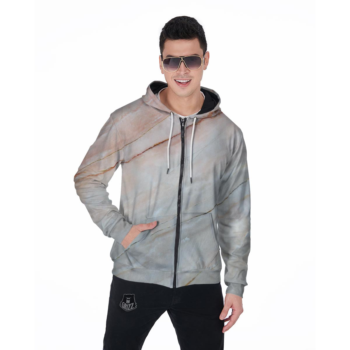 Marble Men's Zip Up Hoodie-grizzshop
