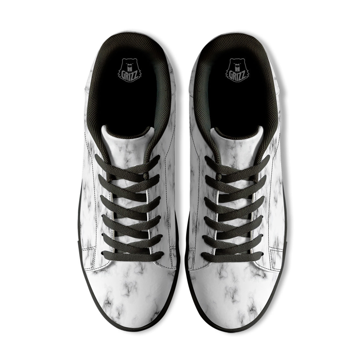 Marble Natural Black White Print Black Low Top Sneakers-grizzshop