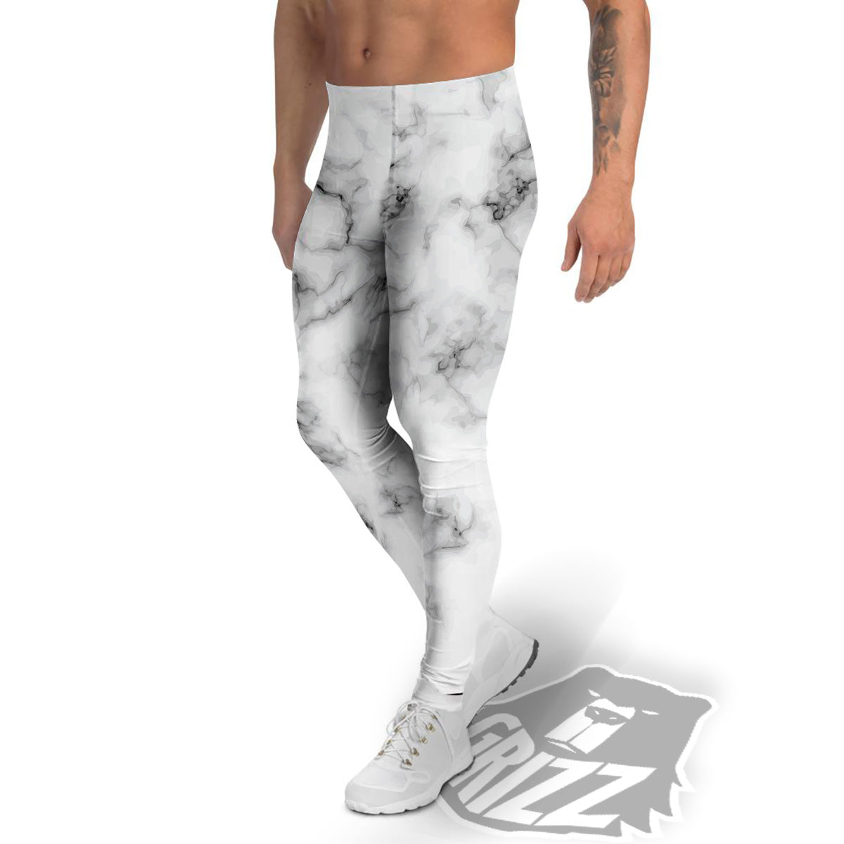 Marble Natural Black White Print Men's Leggings-grizzshop