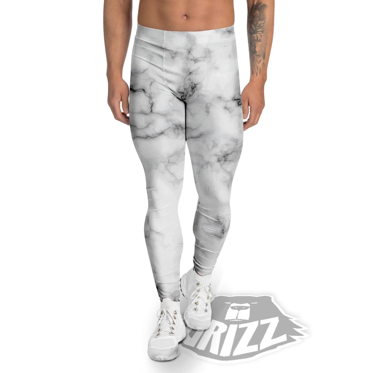 Marble Natural Black White Print Men's Leggings-grizzshop