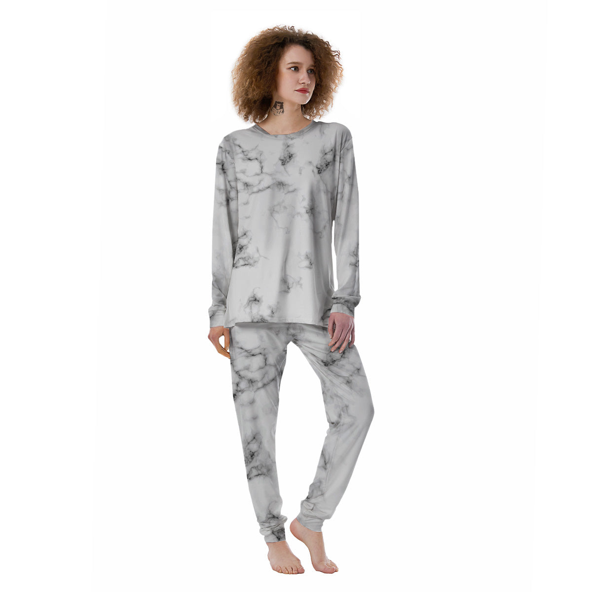 Marble Natural Black White Print Women's Pajamas-grizzshop