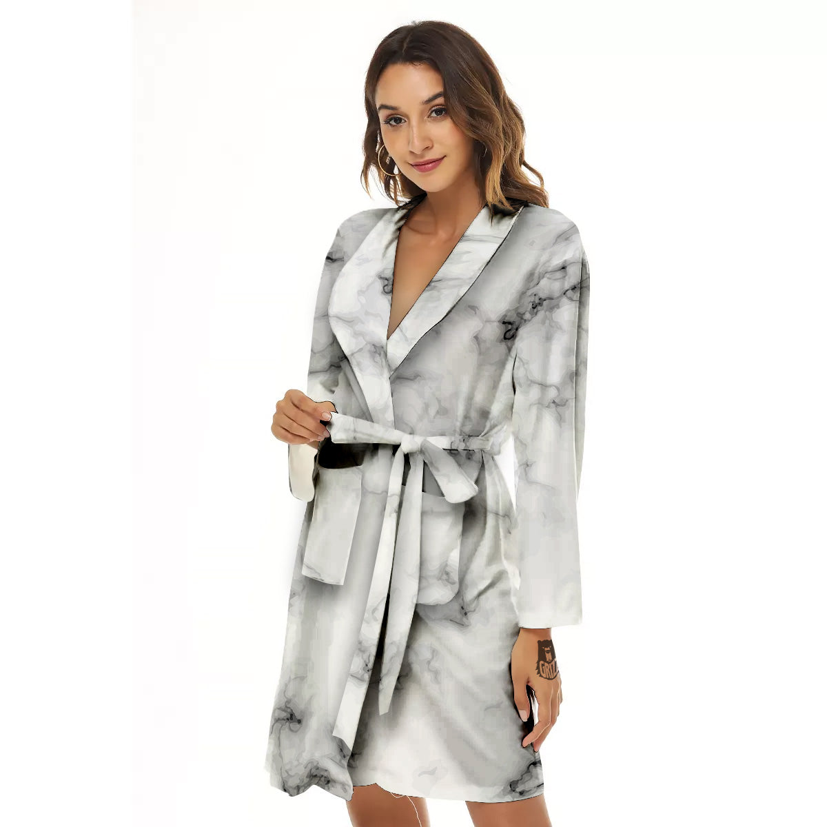 Marble Natural Black White Print Women's Robe-grizzshop