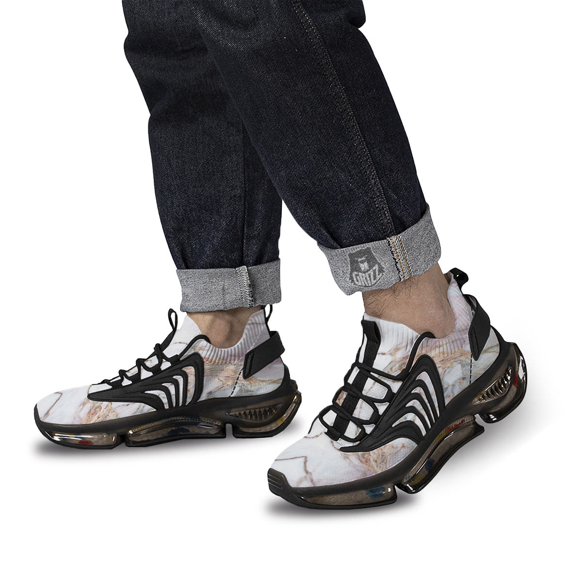Marble Pink Grey White Print Pattern Black Gym Shoes-grizzshop