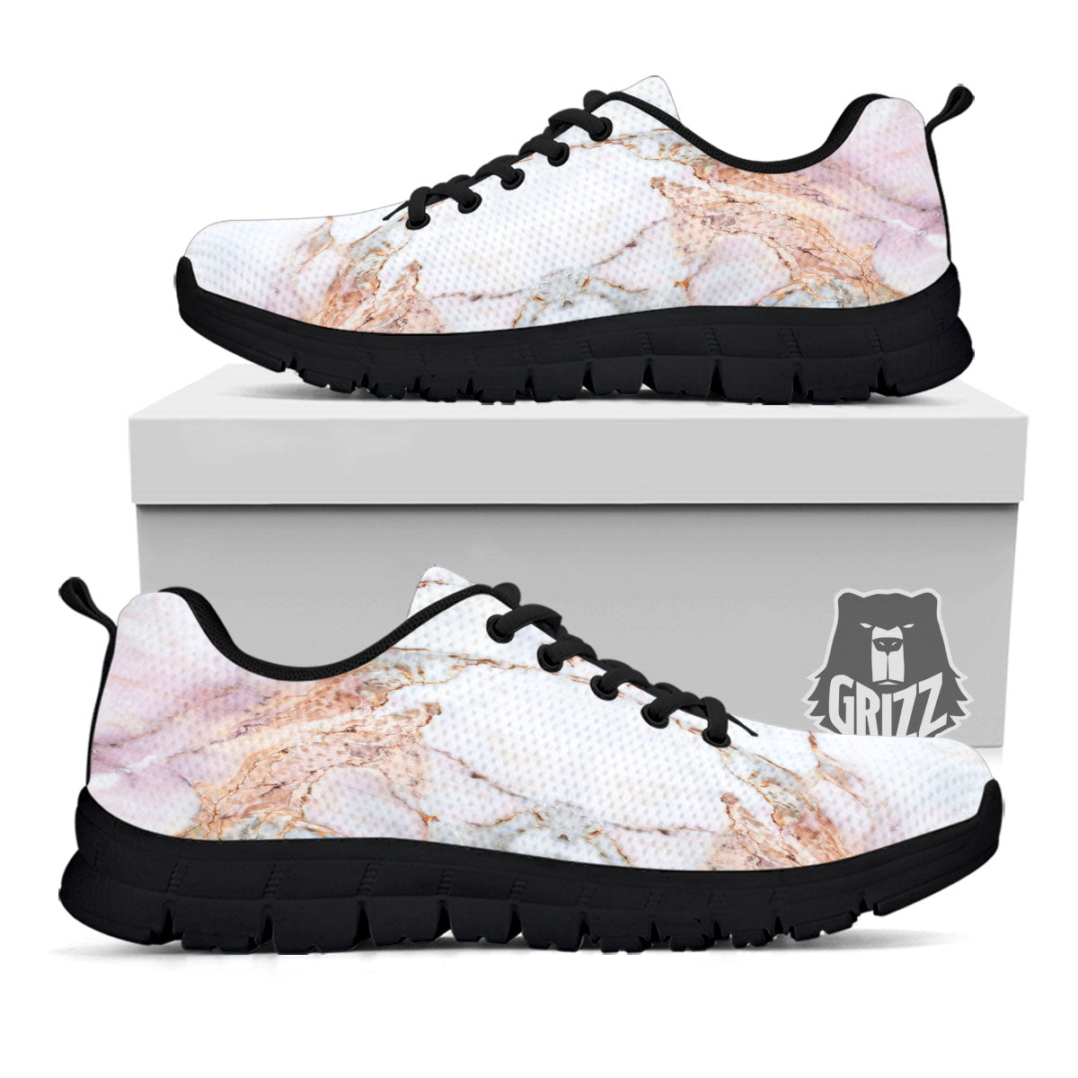 Marble Pink Grey White Print Pattern Black Sneaker-grizzshop