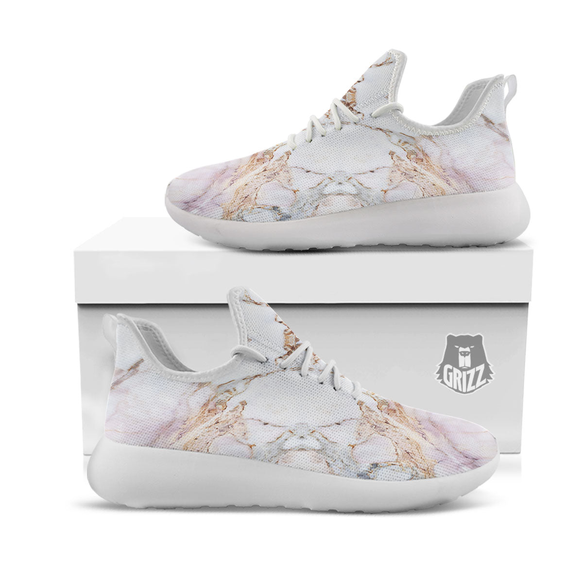 Marble Pink Grey White Print Pattern White Athletic Shoes-grizzshop