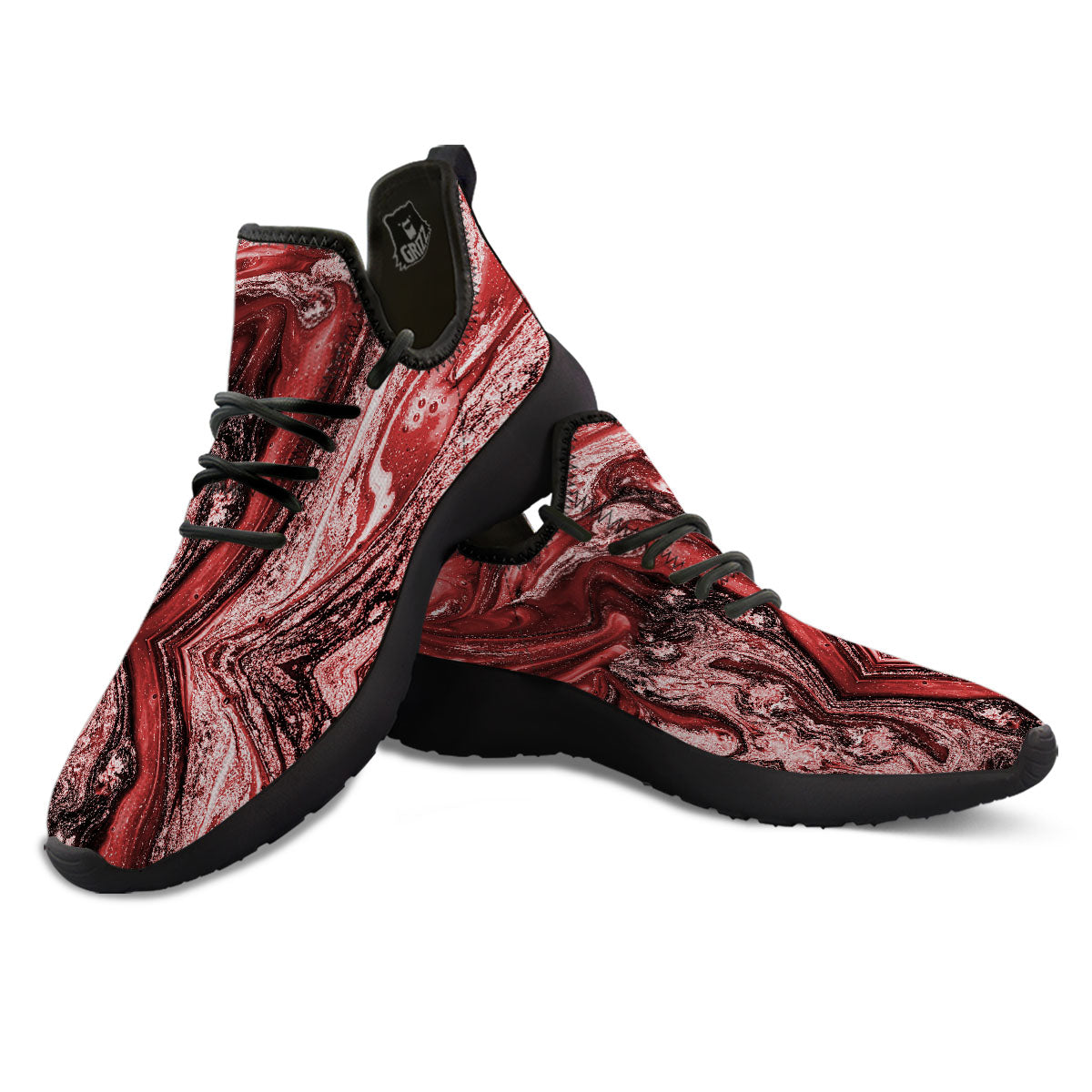 Marble Red Print Pattern Black Athletic Shoes-grizzshop
