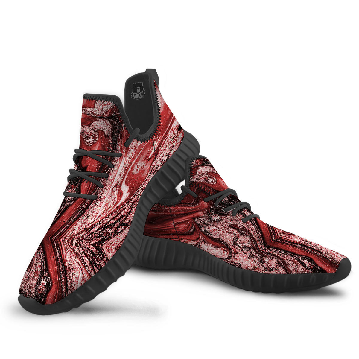Marble Red Print Pattern Black Walking Shoes-grizzshop