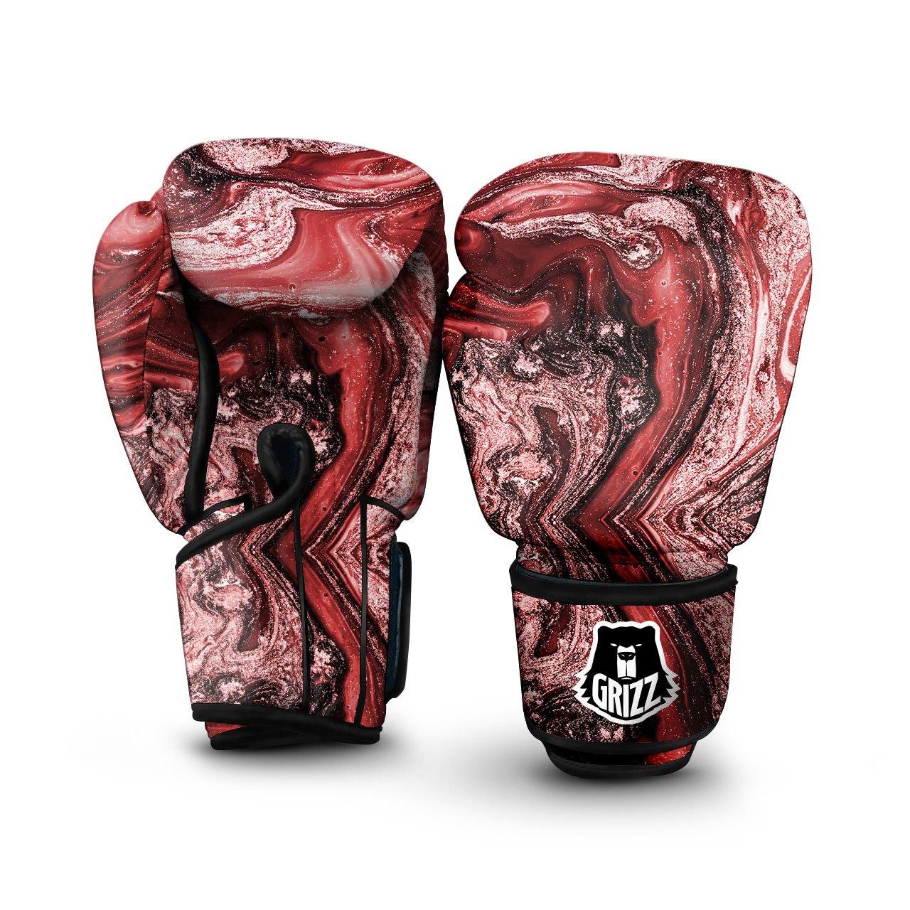 Marble Red Print Pattern Boxing Gloves-grizzshop