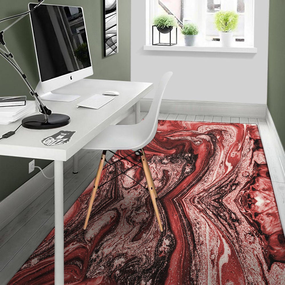 Marble Red Print Pattern Floor Mat-grizzshop
