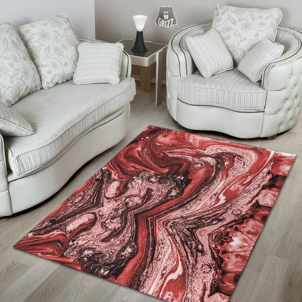 Marble Red Print Pattern Floor Mat-grizzshop