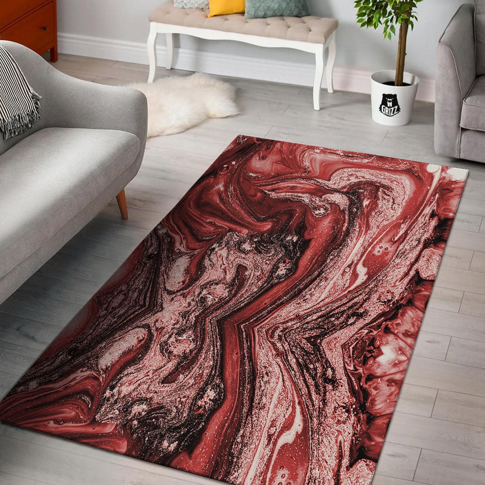 Marble Red Print Pattern Floor Mat-grizzshop