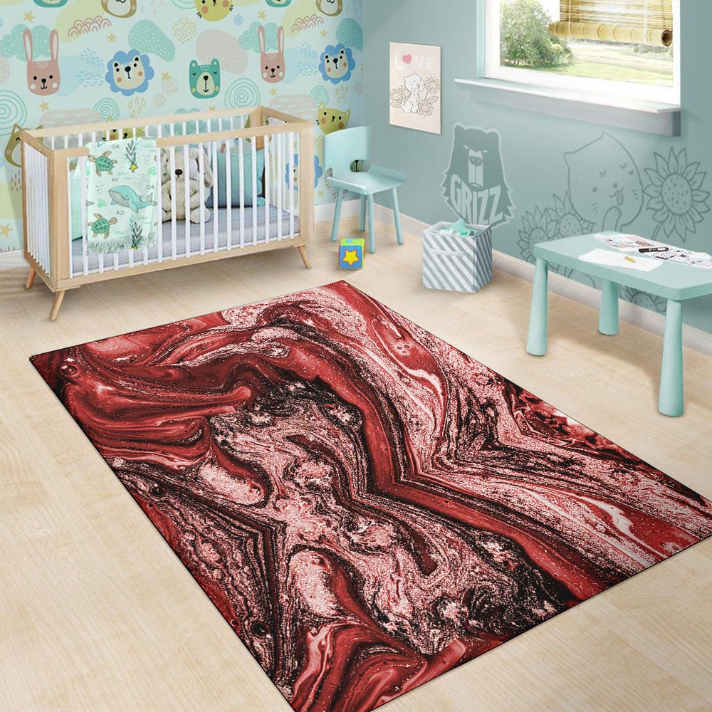 Marble Red Print Pattern Floor Mat-grizzshop