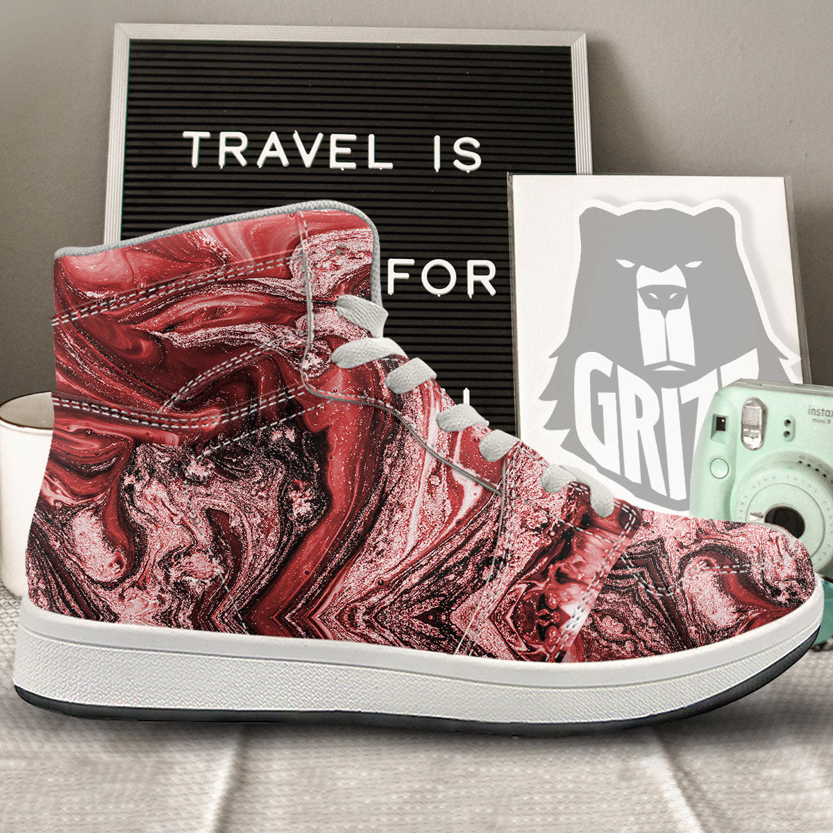 Marble Red Print Pattern High Top Sneakers-grizzshop
