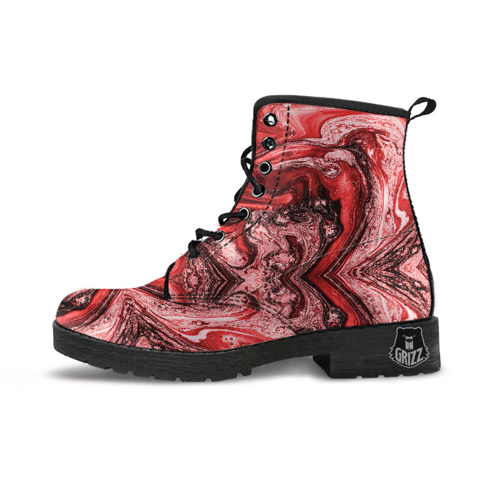Marble Red Print Pattern Leather Boots-grizzshop