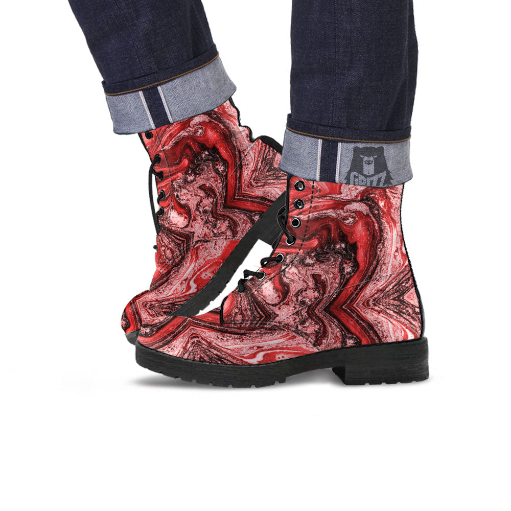 Marble Red Print Pattern Leather Boots-grizzshop