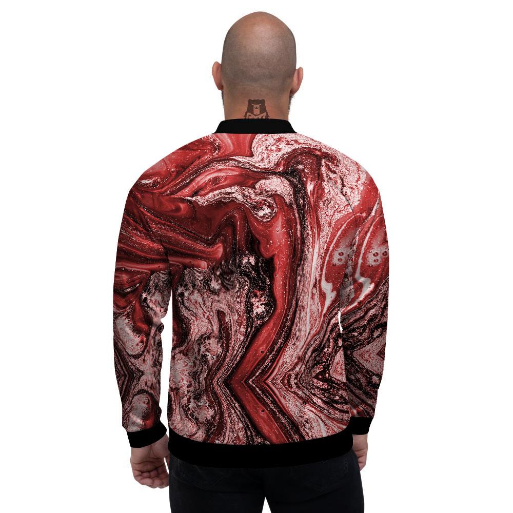 Marble Red Print Pattern Men's Bomber Jacket-grizzshop