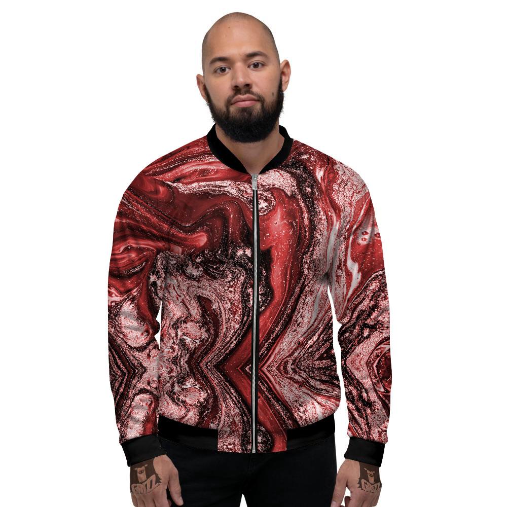 Marble Red Print Pattern Men's Bomber Jacket-grizzshop