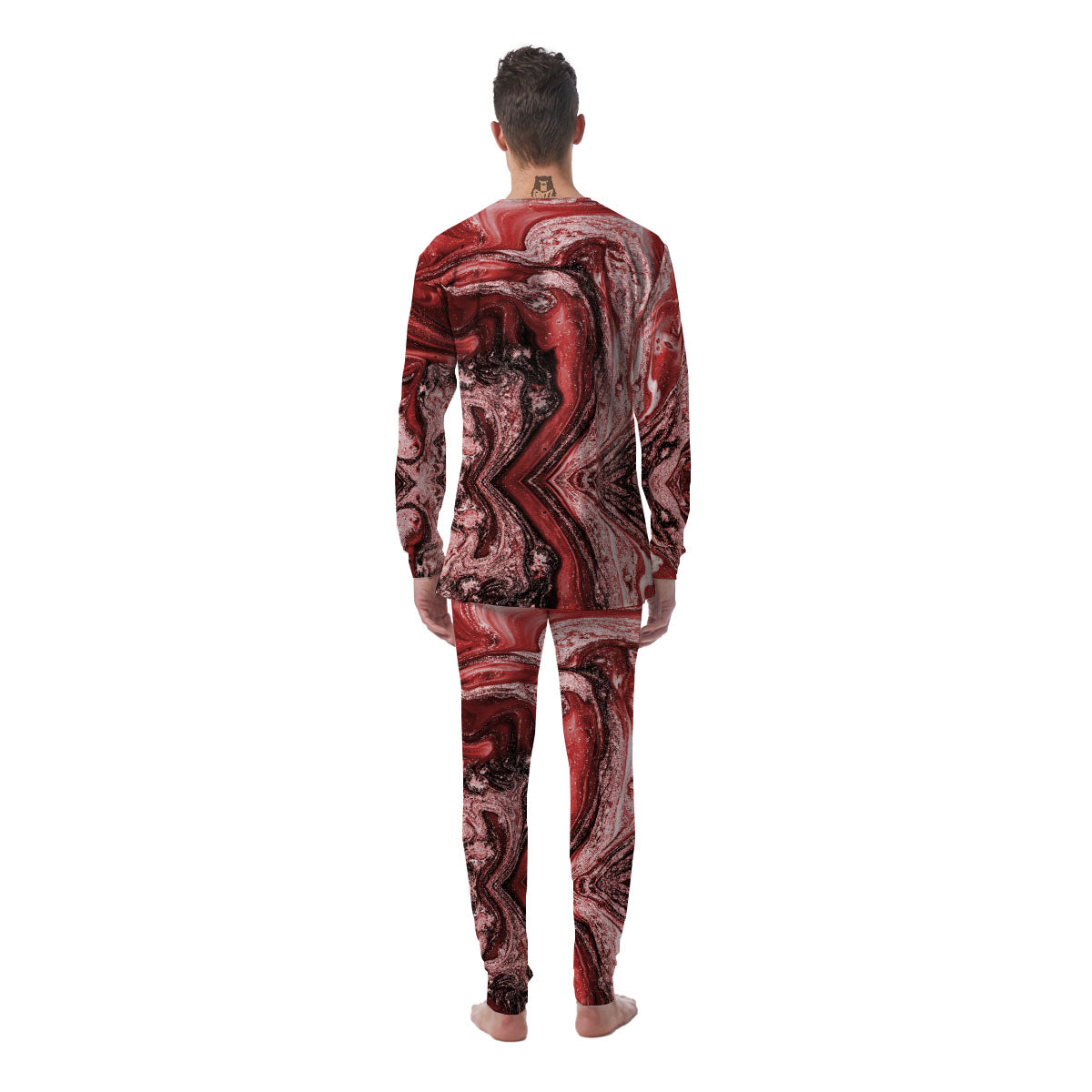 Marble Red Print Pattern Men's Pajamas-grizzshop