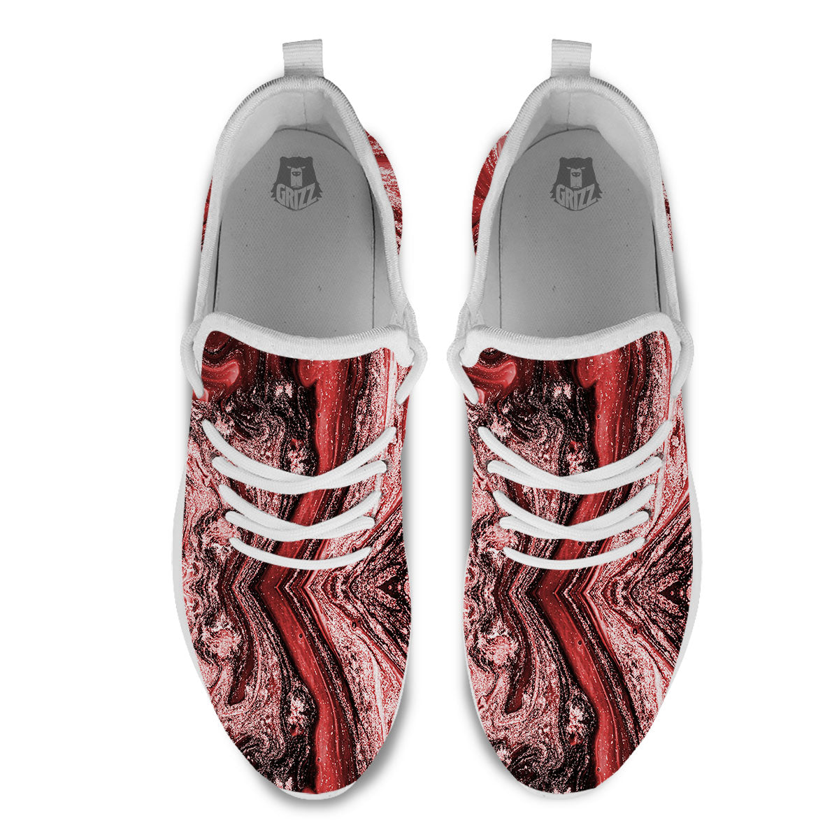 Marble Red Print Pattern White Athletic Shoes-grizzshop