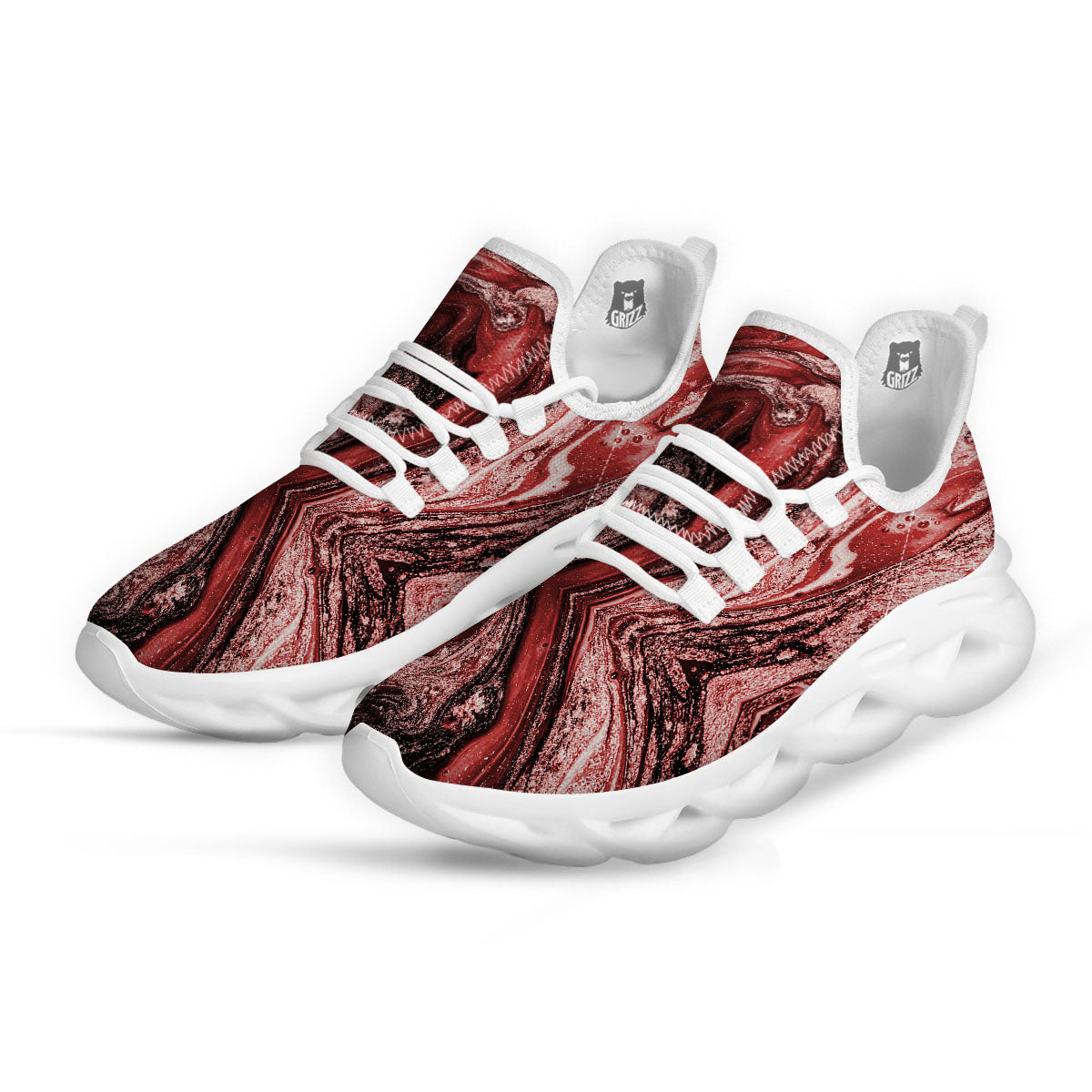 Marble Red Print Pattern White Running Shoes-grizzshop