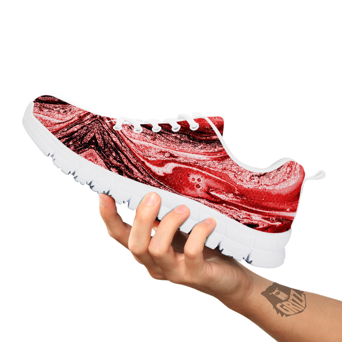 Marble Red Print Pattern White Sneaker-grizzshop