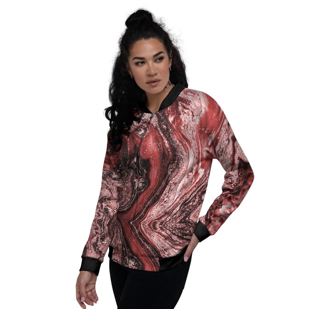 Marble Red Print Pattern Women's Bomber Jacket-grizzshop