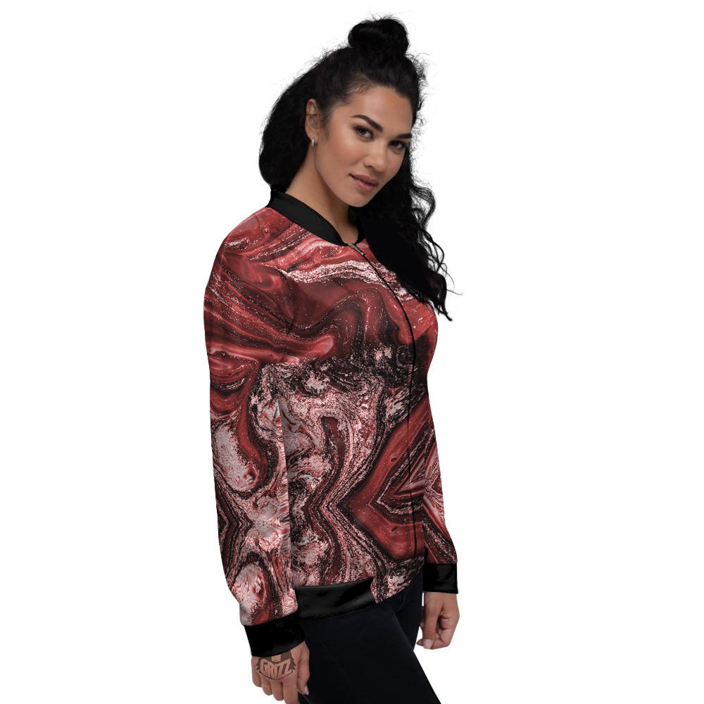 Marble Red Print Pattern Women's Bomber Jacket-grizzshop