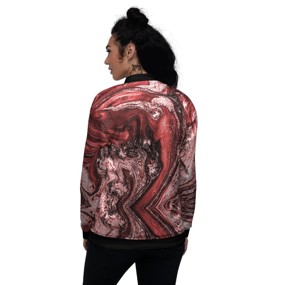Marble Red Print Pattern Women's Bomber Jacket-grizzshop