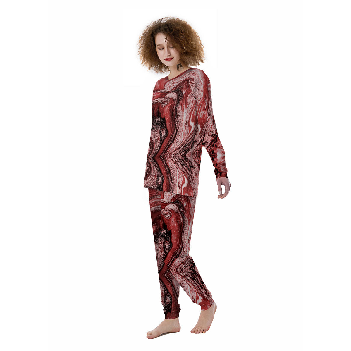 Marble Red Print Pattern Women's Pajamas-grizzshop