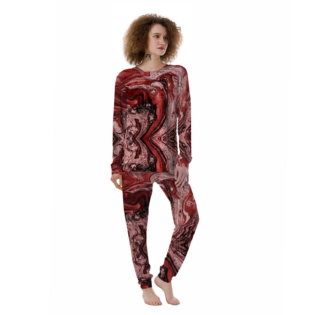 Marble Red Print Pattern Women's Pajamas-grizzshop