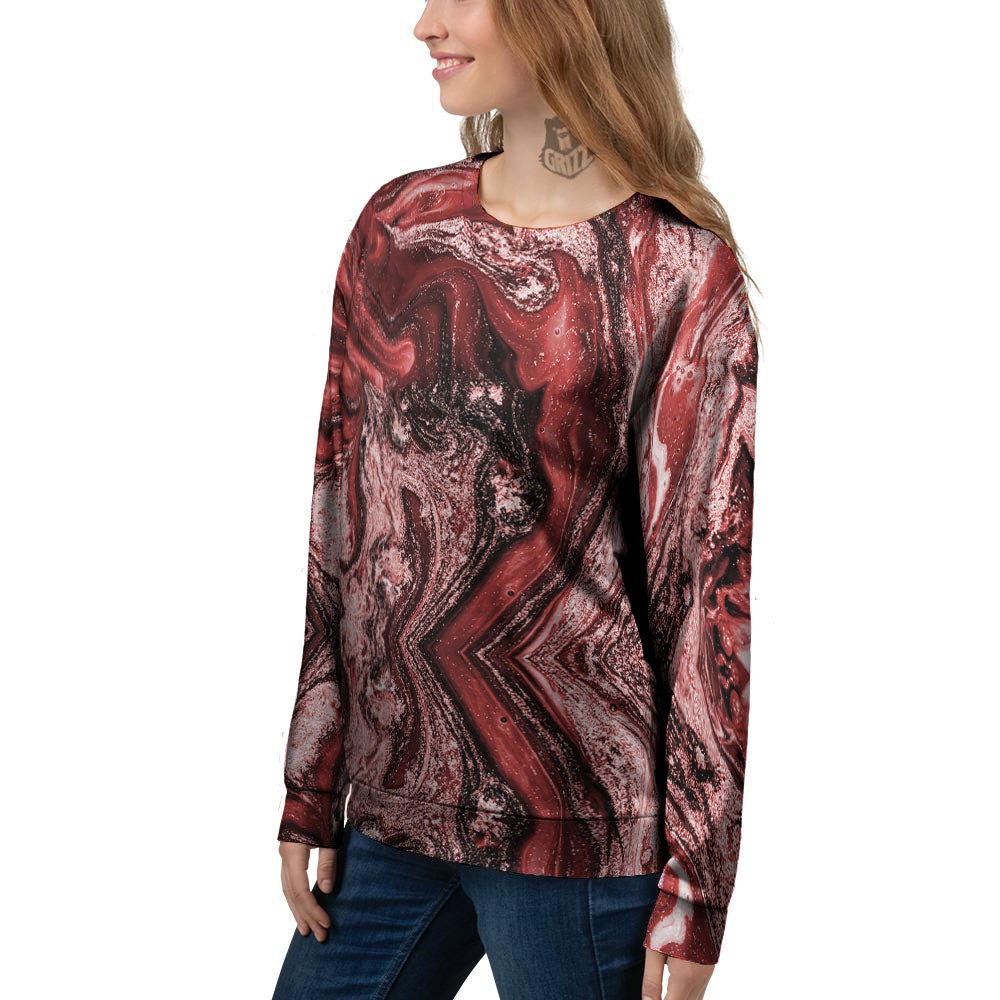 Marble Red Print Pattern Women's Sweatshirt-grizzshop