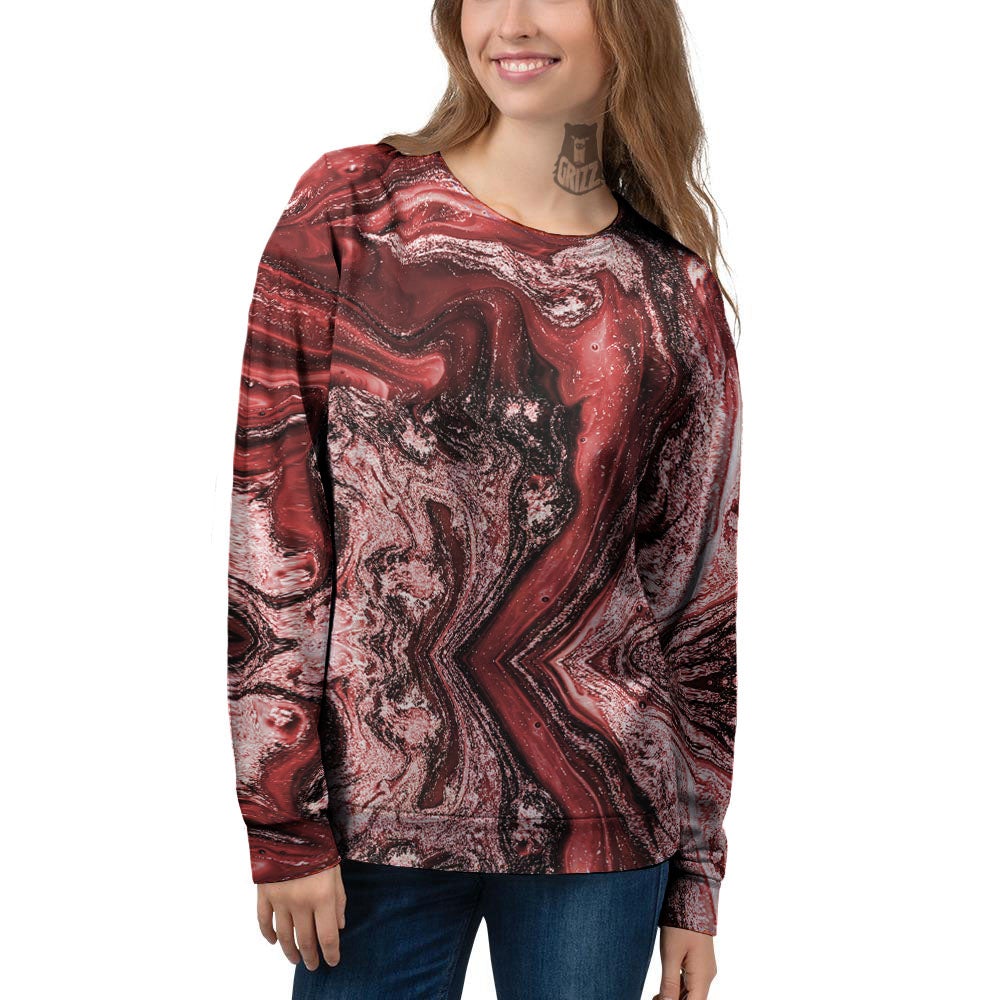 Marble Red Print Pattern Women's Sweatshirt-grizzshop