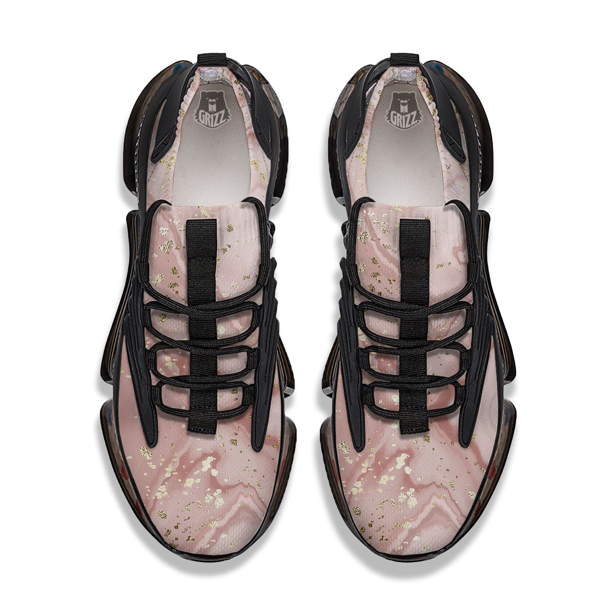 Marble Rose Pink Print Pattern Black Gym Shoes-grizzshop