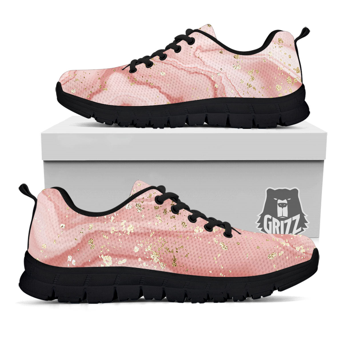 Marble Rose Pink Print Pattern Black Sneaker-grizzshop