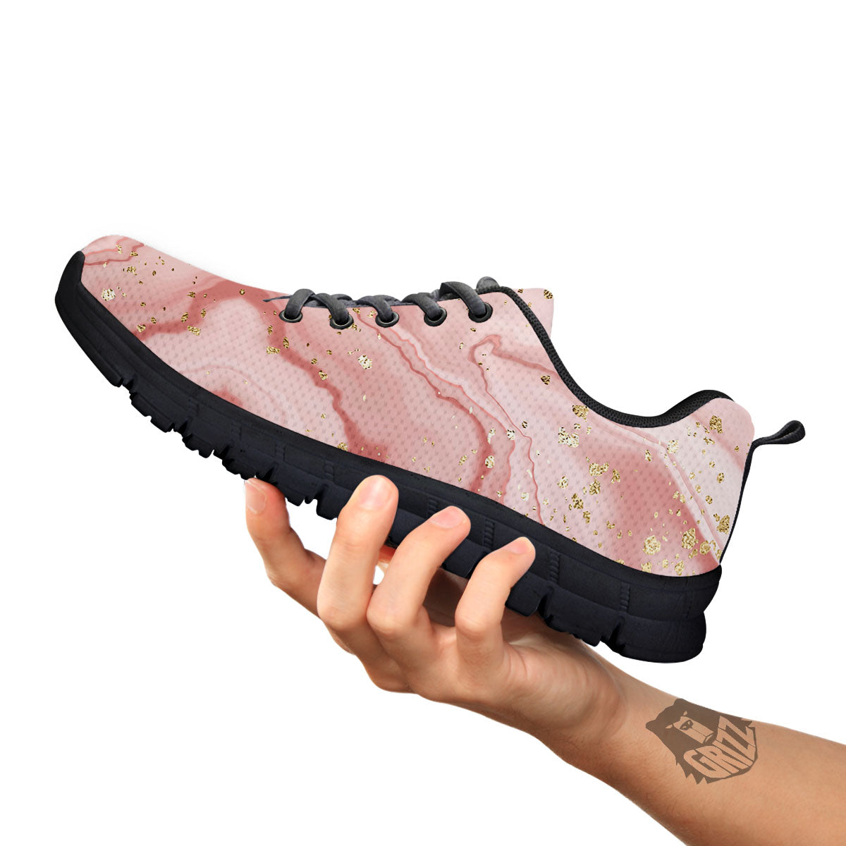 Marble Rose Pink Print Pattern Black Sneaker-grizzshop