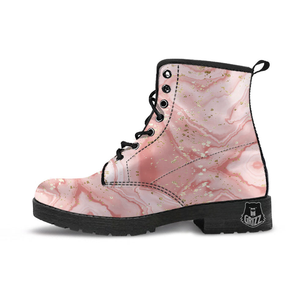 Marble Rose Pink Print Pattern Leather Boots-grizzshop