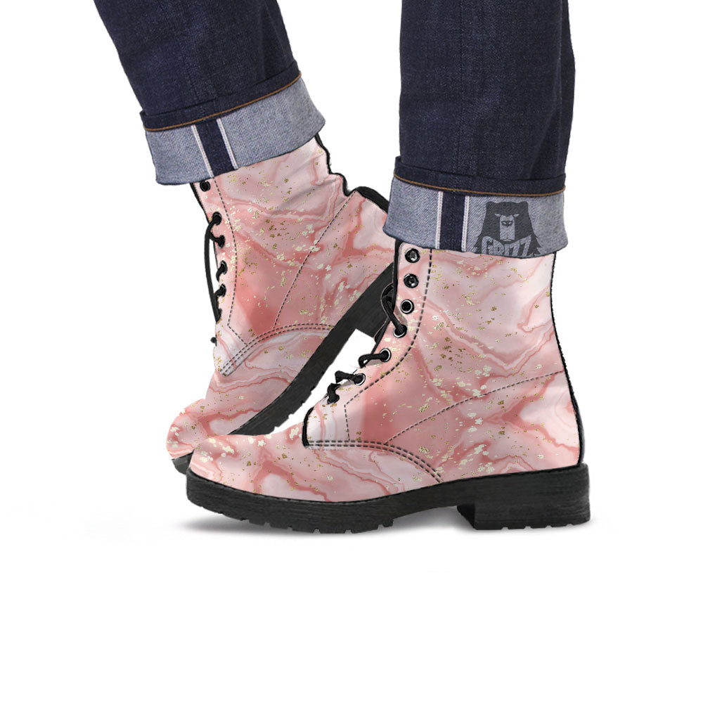 Marble Rose Pink Print Pattern Leather Boots-grizzshop