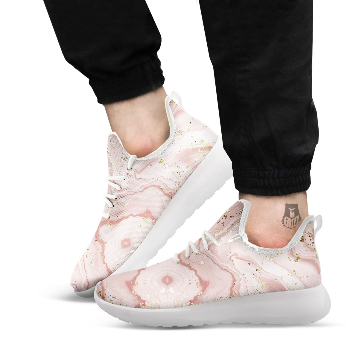 Marble Rose Pink Print Pattern White Athletic Shoes-grizzshop