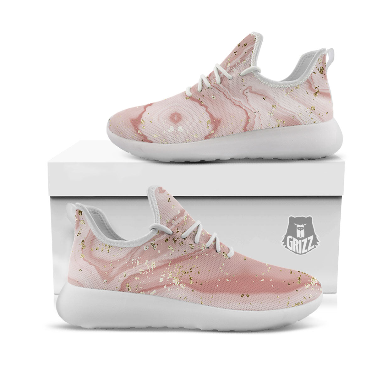 Marble Rose Pink Print Pattern White Athletic Shoes-grizzshop