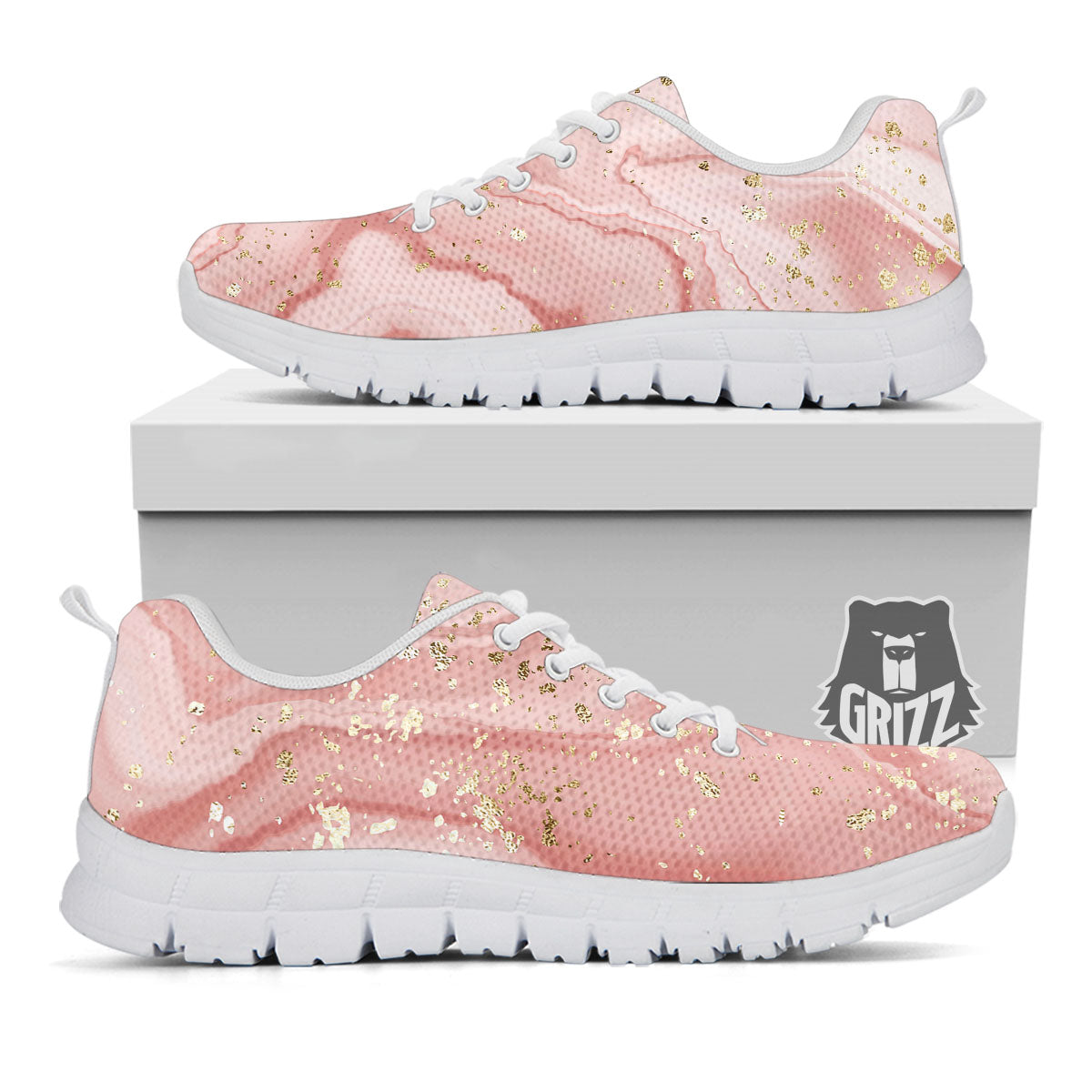 Marble Rose Pink Print Pattern White Sneaker-grizzshop