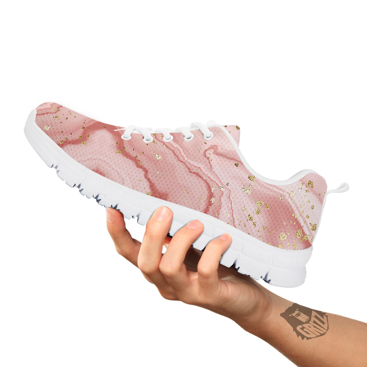 Marble Rose Pink Print Pattern White Sneaker-grizzshop