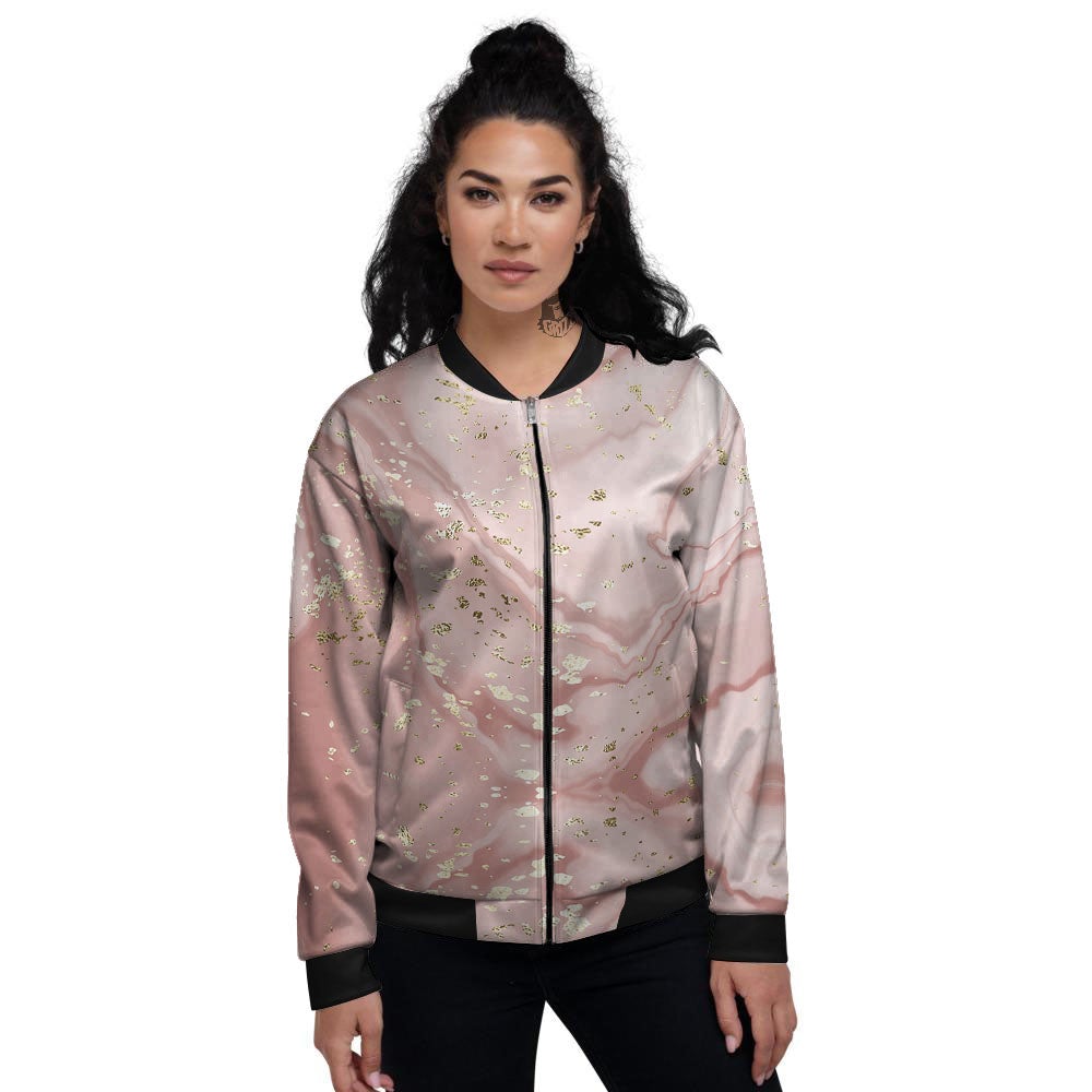 Marble Rose Pink Print Pattern Women's Bomber Jacket-grizzshop